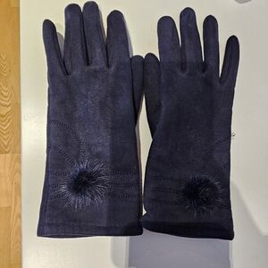 Elegant Navy Blue Leather XS Women's Gloves